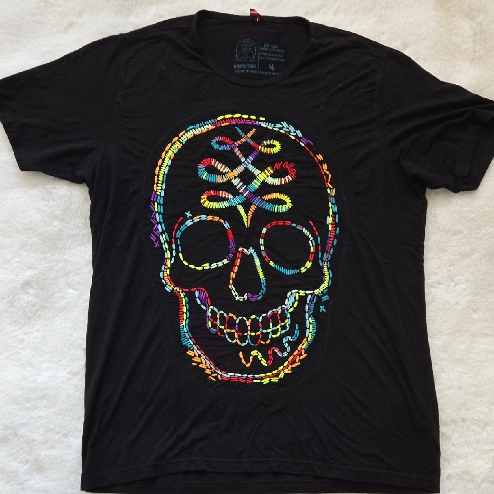Day Of The Dead Colorful Skull Graphic Black T-Shirt